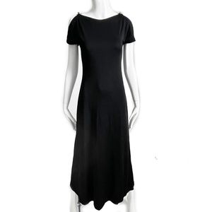 Clovis Ruffin Maxi Dress Black Jersey Flutter Sleeves Saks 5th Ave Vintage 70s